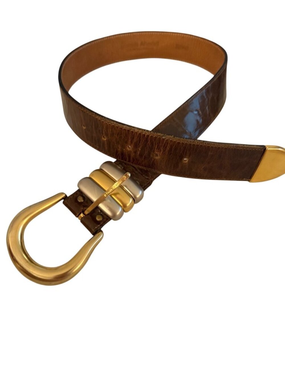 Streets Ahead Womens Distressed Leather Belt Horseshoe-shaped Gold Buckle Size M